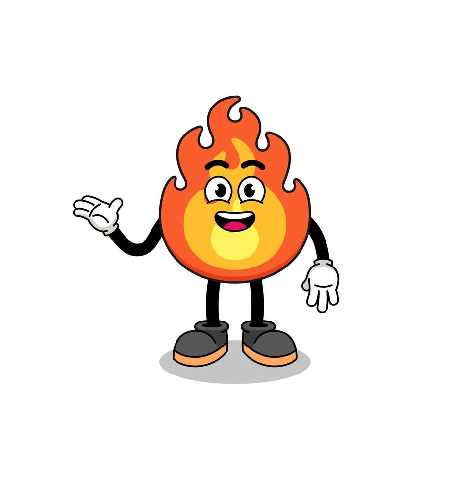 fire cartoon with welcome pose vector