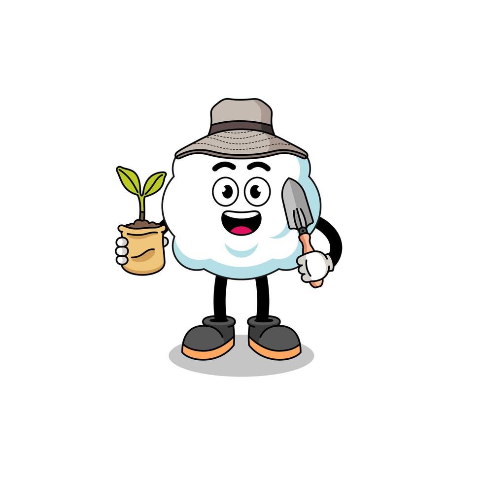 Illustration of cloud cartoon holding a plant seed vector