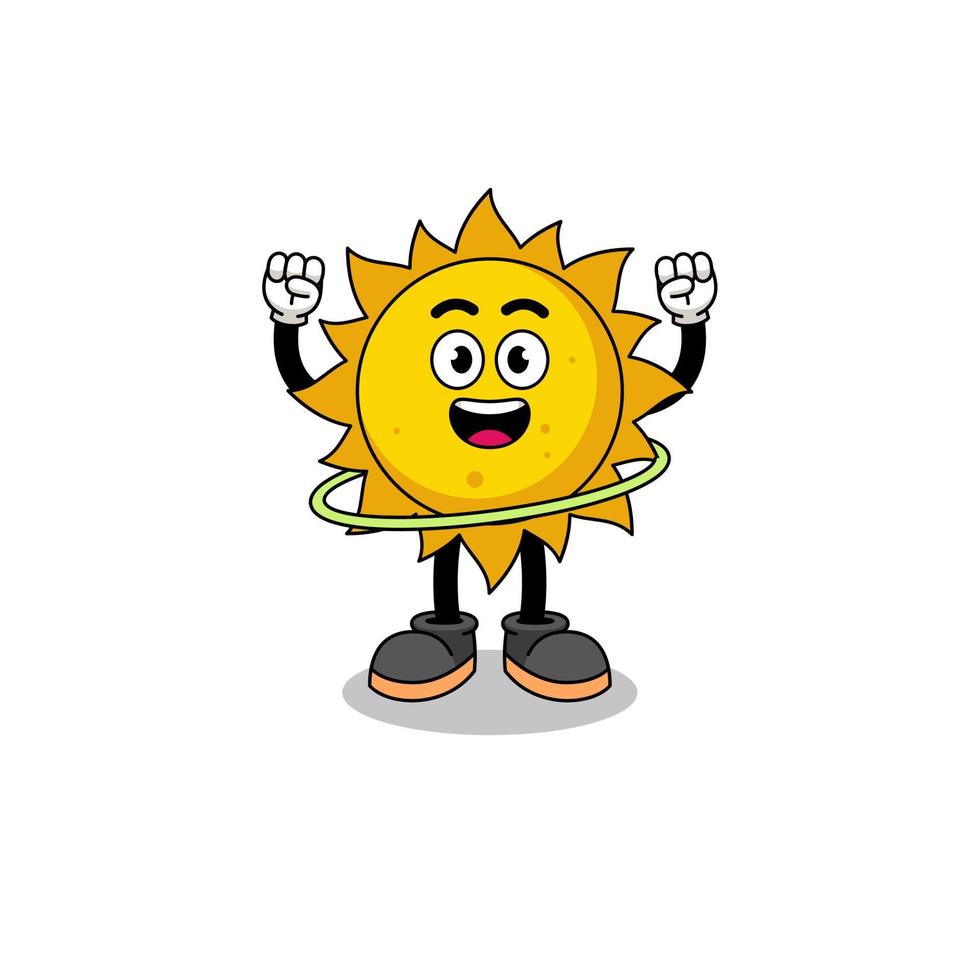 Character Illustration of sun playing hula hoop vector