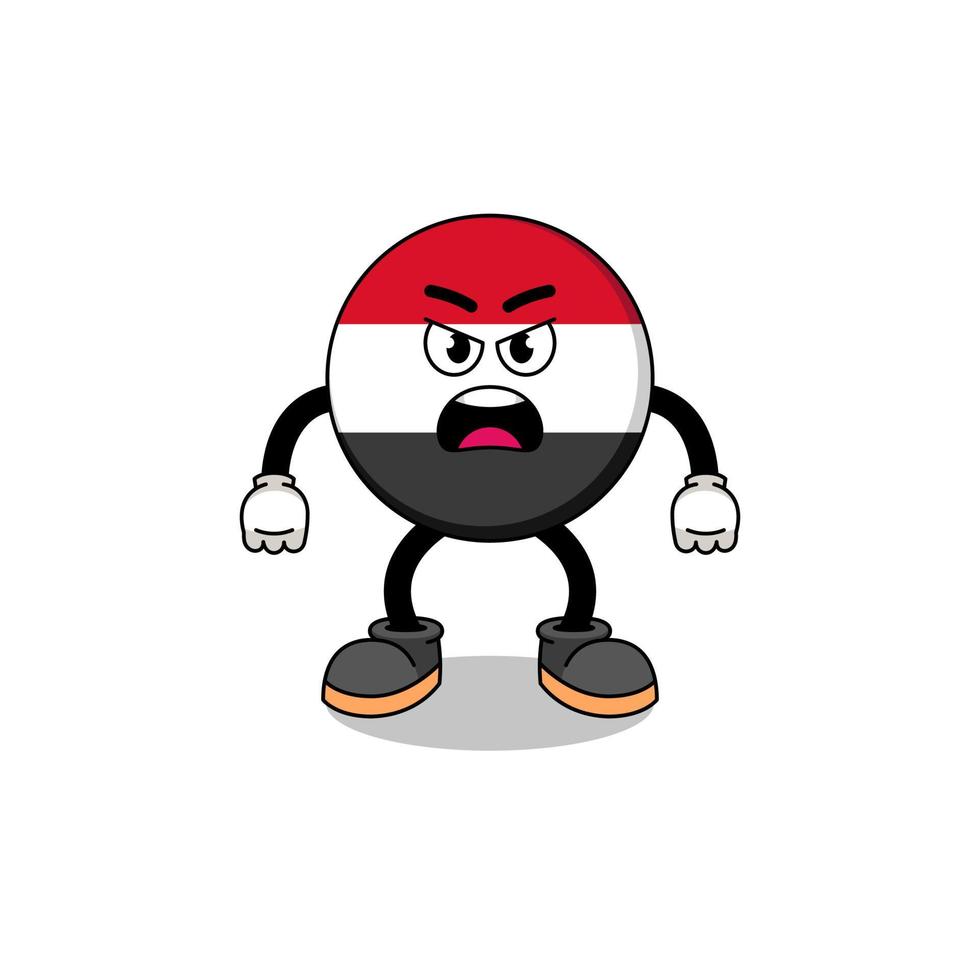 yemen flag cartoon illustration with angry expression vector