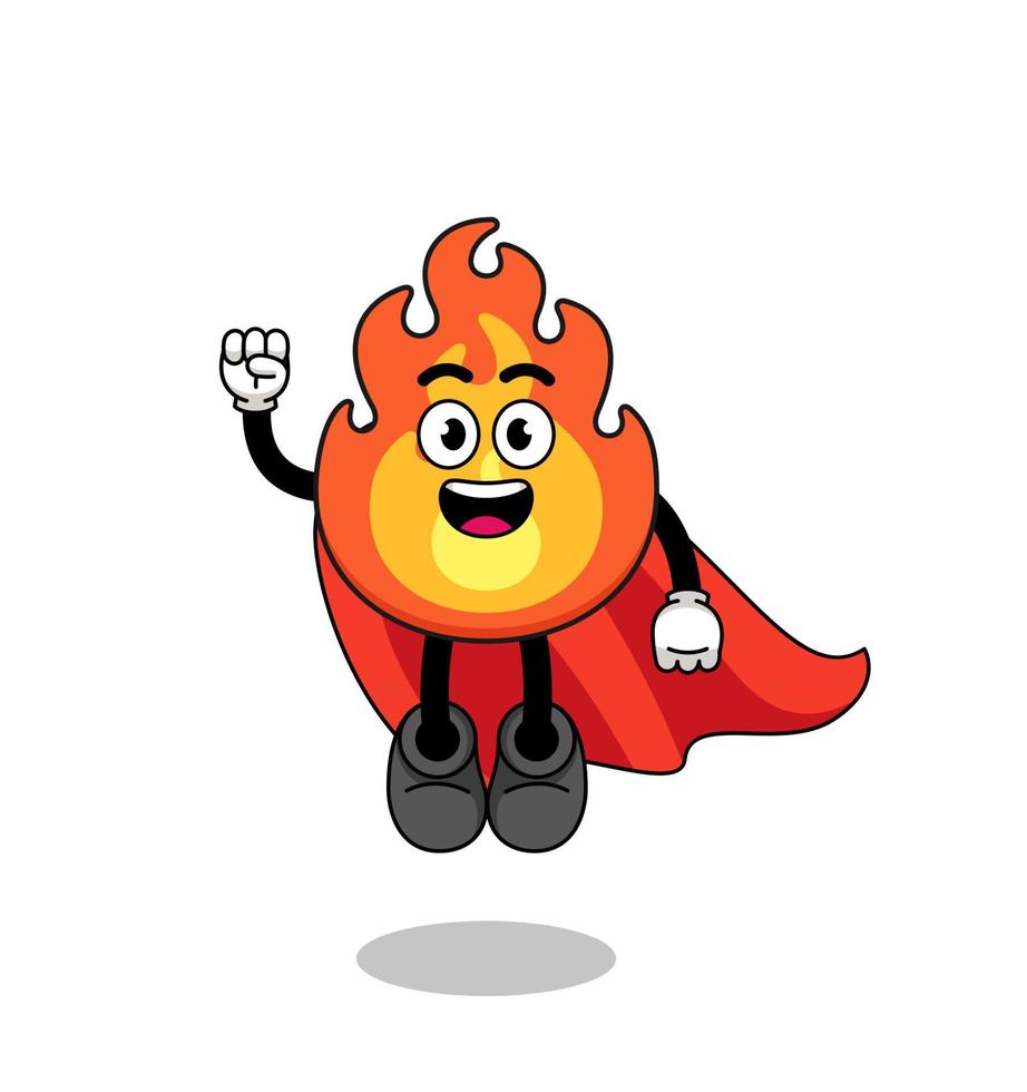 fire cartoon with flying superhero vector