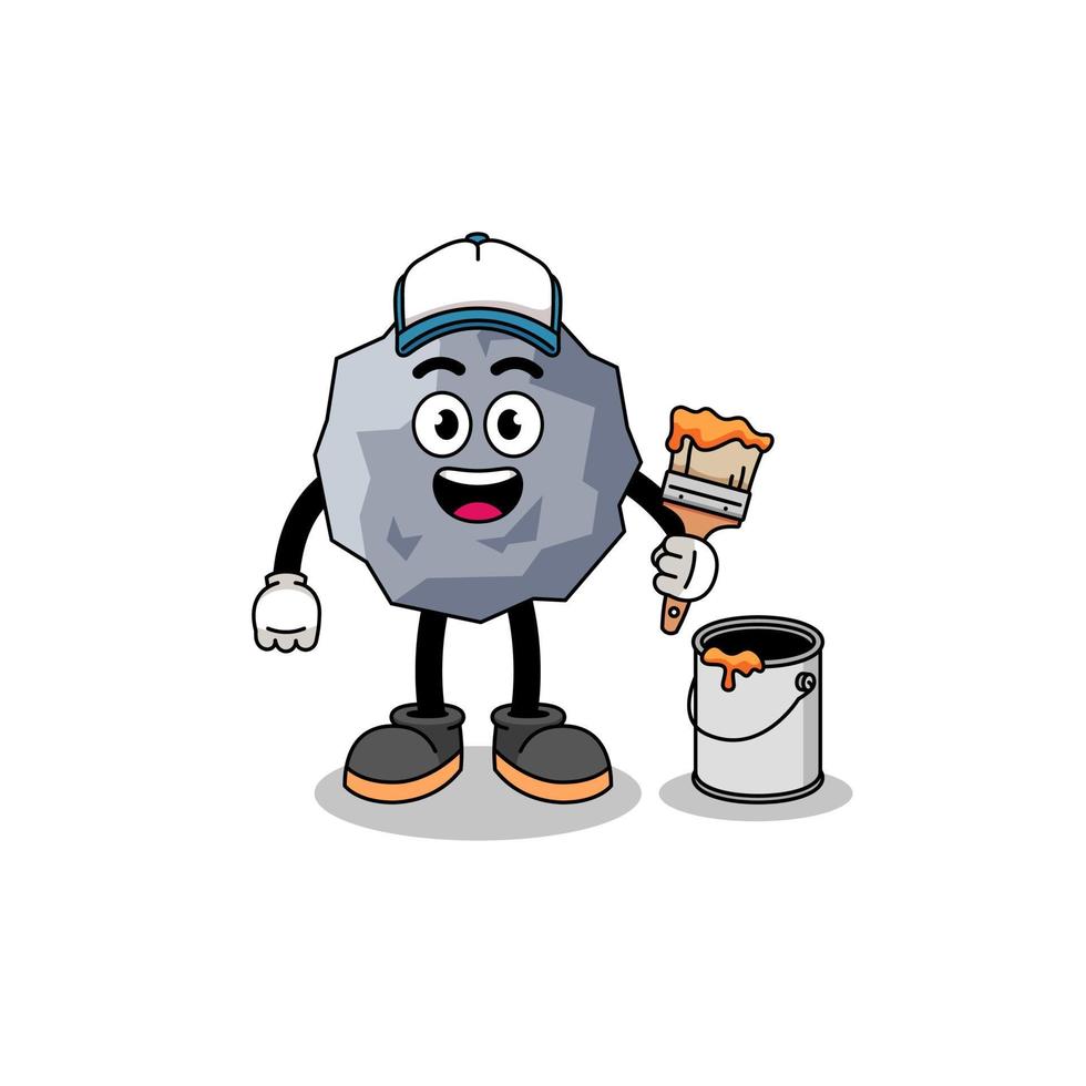Character mascot of stone as a painter vector