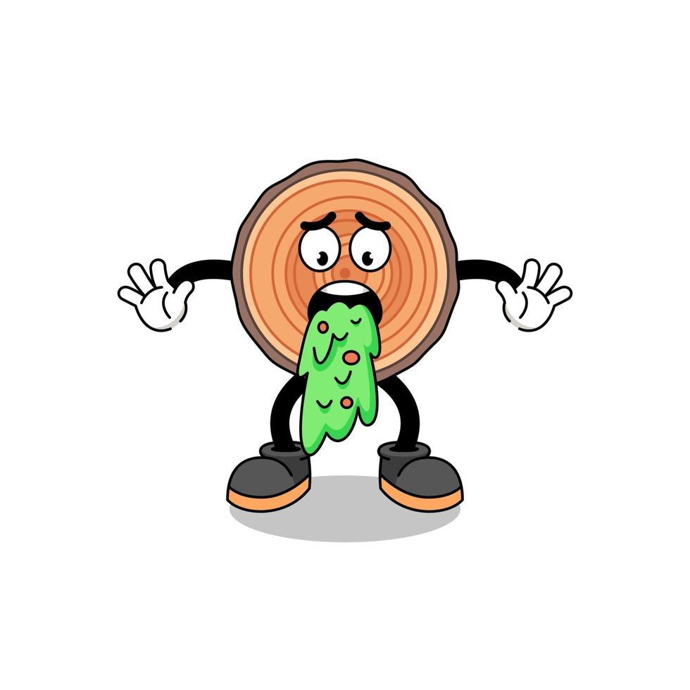 wood trunk mascot cartoon vomiting vector