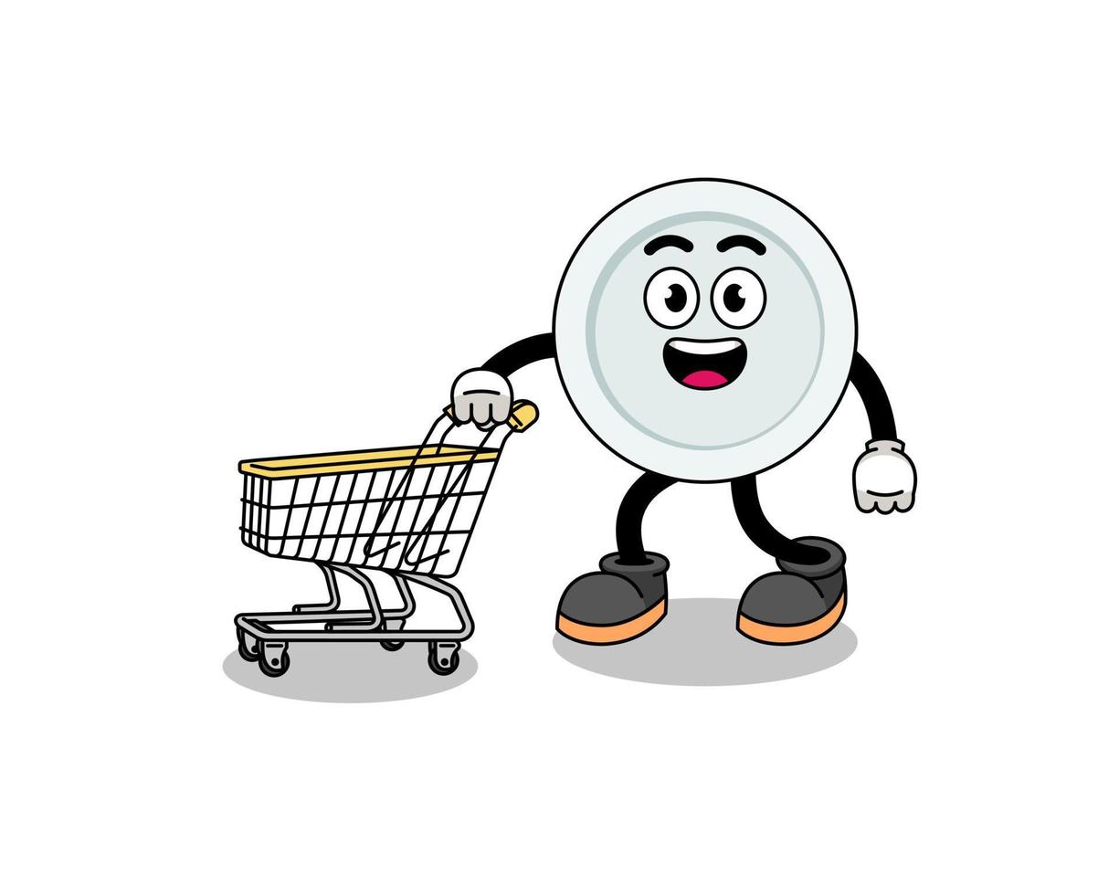 Cartoon of plate holding a shopping trolley vector