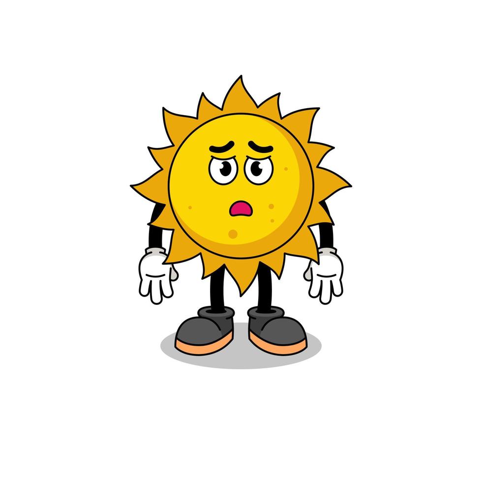 sun cartoon illustration with sad face vector