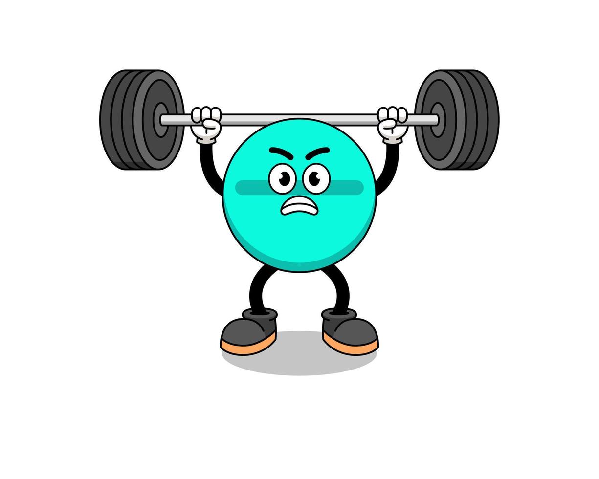 medicine tablet mascot cartoon lifting a barbell vector