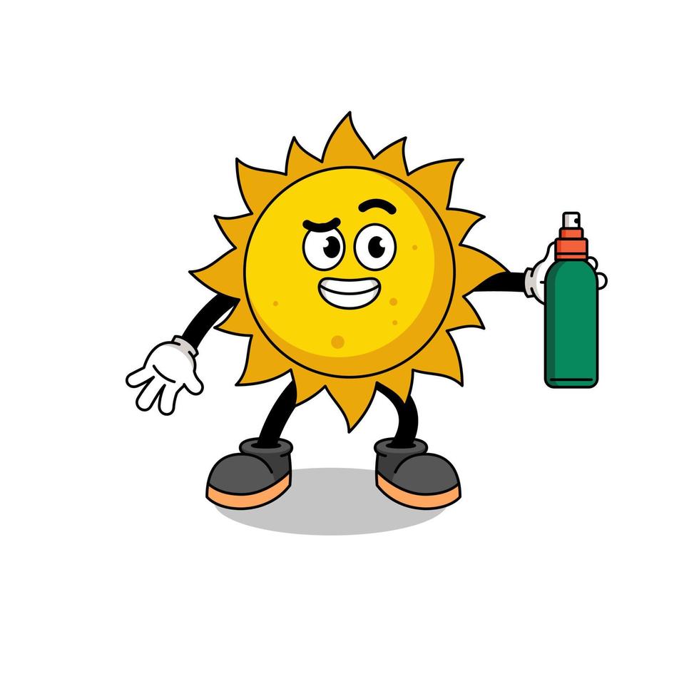 sun illustration cartoon holding mosquito repellent vector