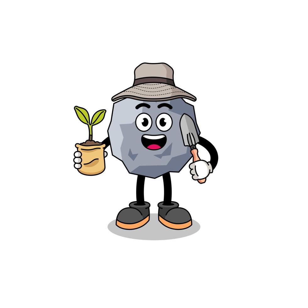 Illustration of stone cartoon holding a plant seed vector