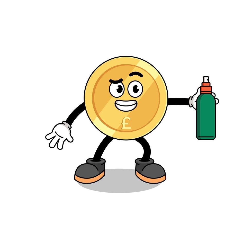 pound sterling illustration cartoon holding mosquito repellent vector