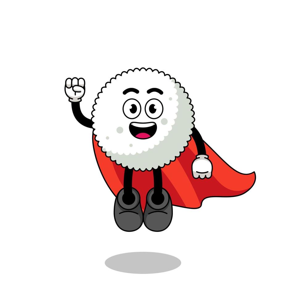 rice ball cartoon with flying superhero vector