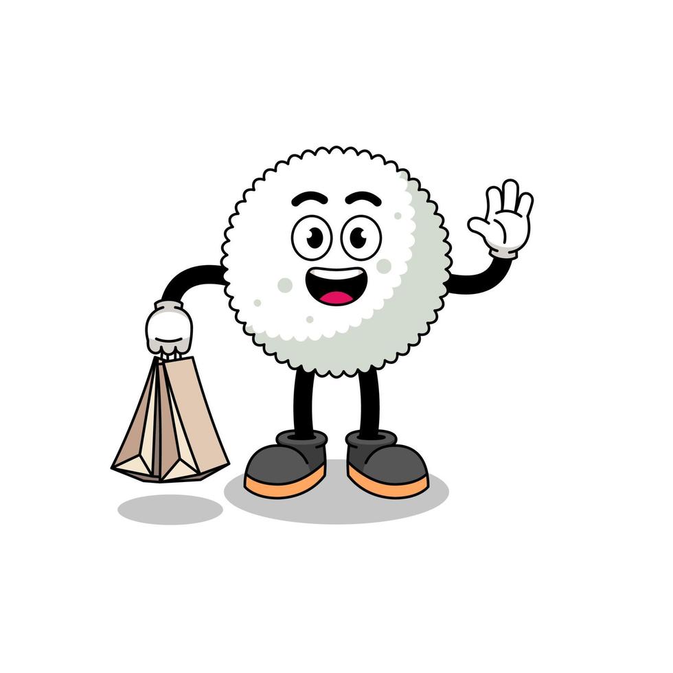 Cartoon of rice ball shopping vector