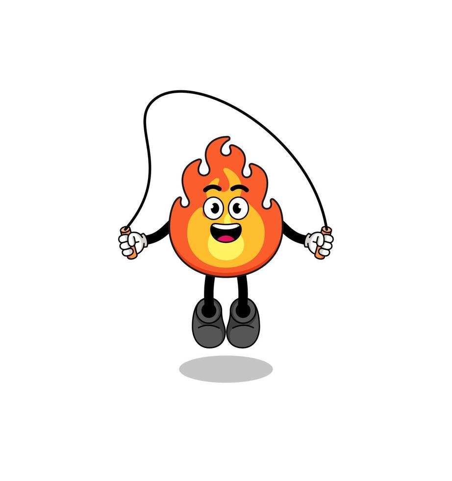 fire mascot cartoon is playing skipping rope vector