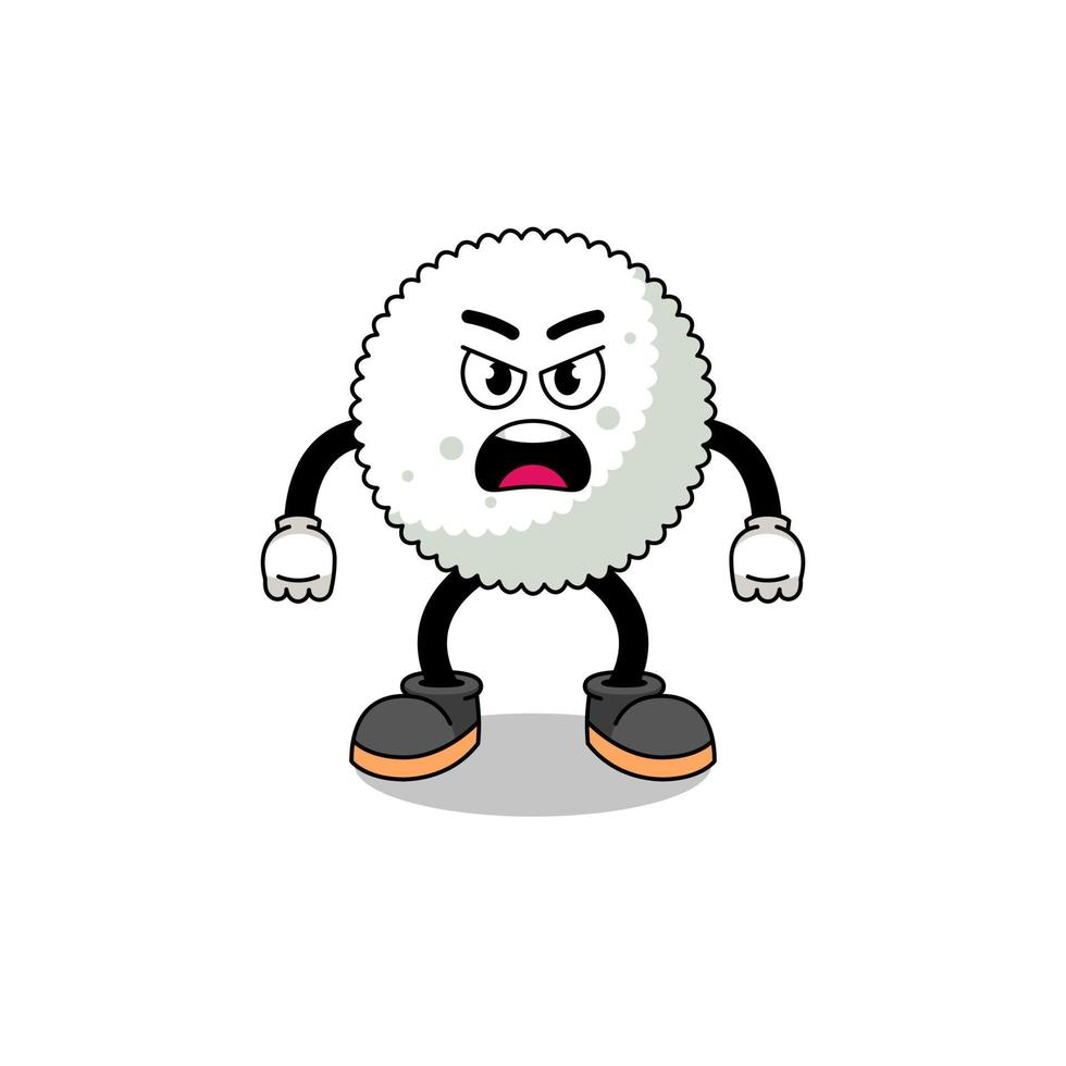 rice ball cartoon illustration with angry expression vector