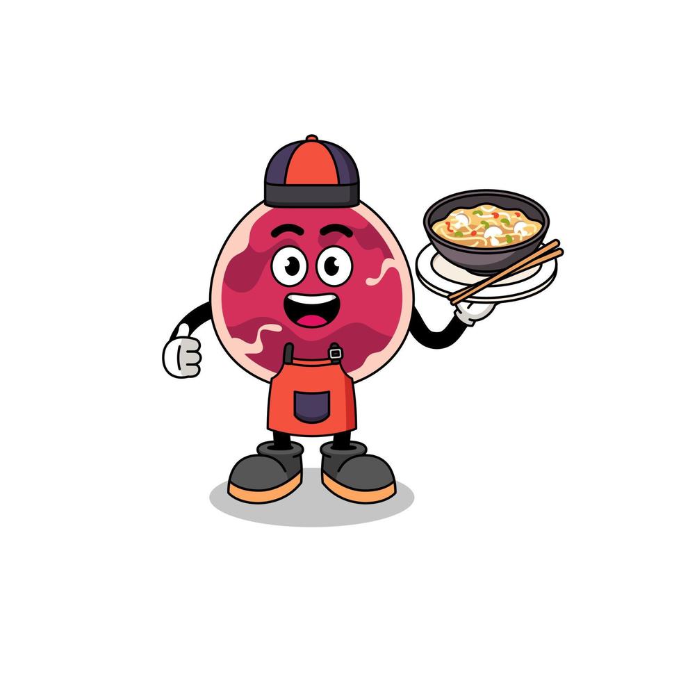 Illustration of meat as an asian chef vector
