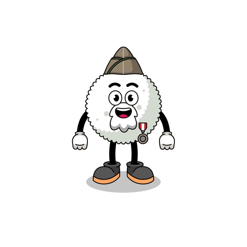 Character cartoon of rice ball as a veteran vector