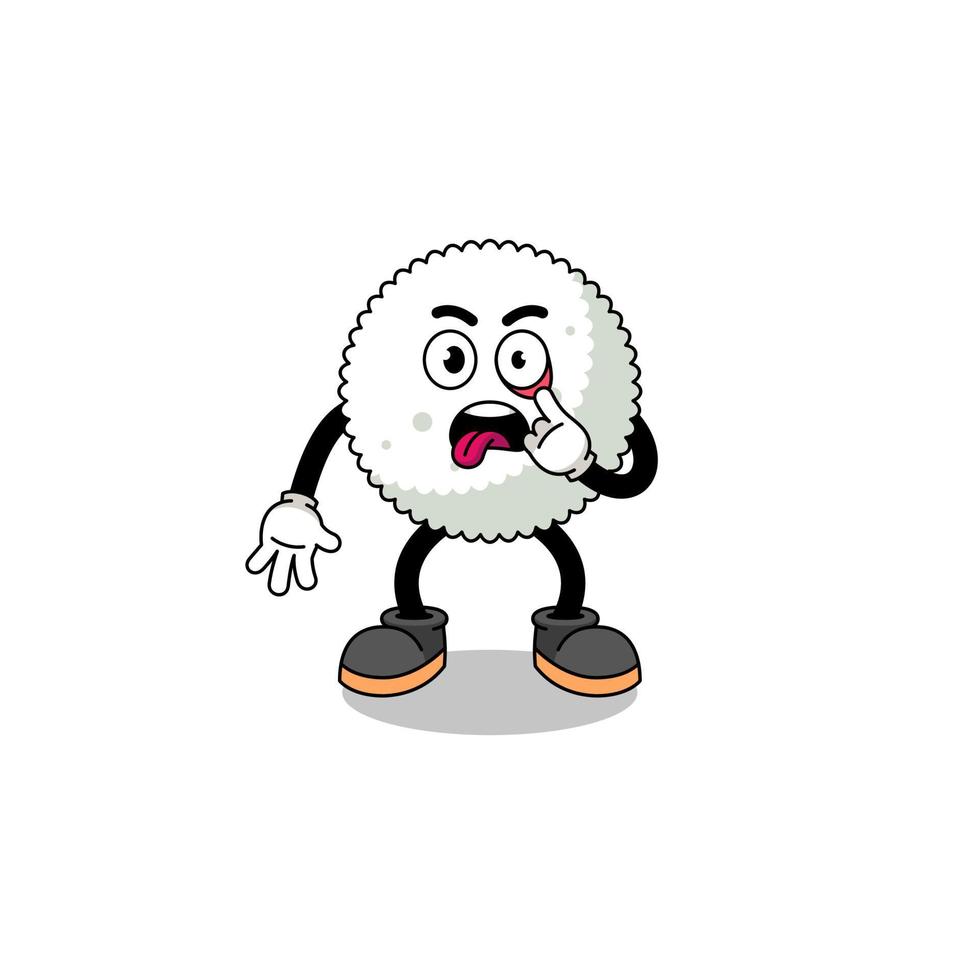 Character Illustration of rice ball with tongue sticking out vector