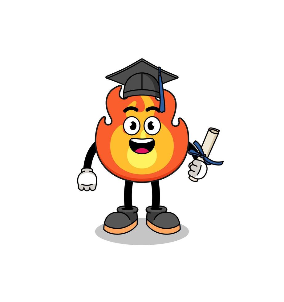 fire mascot with graduation pose vector