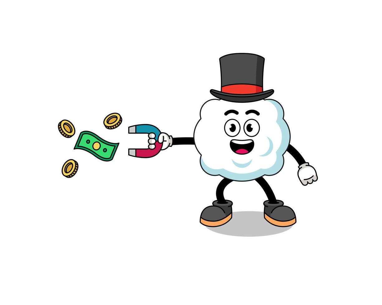 Character Illustration of cloud catching money with a magnet vector