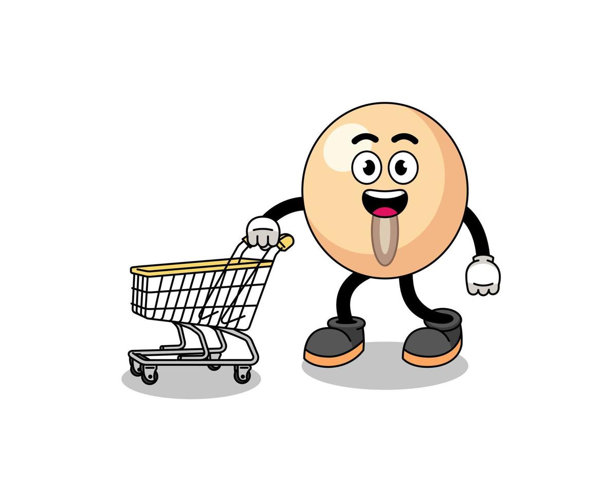 Cartoon of soy bean holding a shopping trolley vector