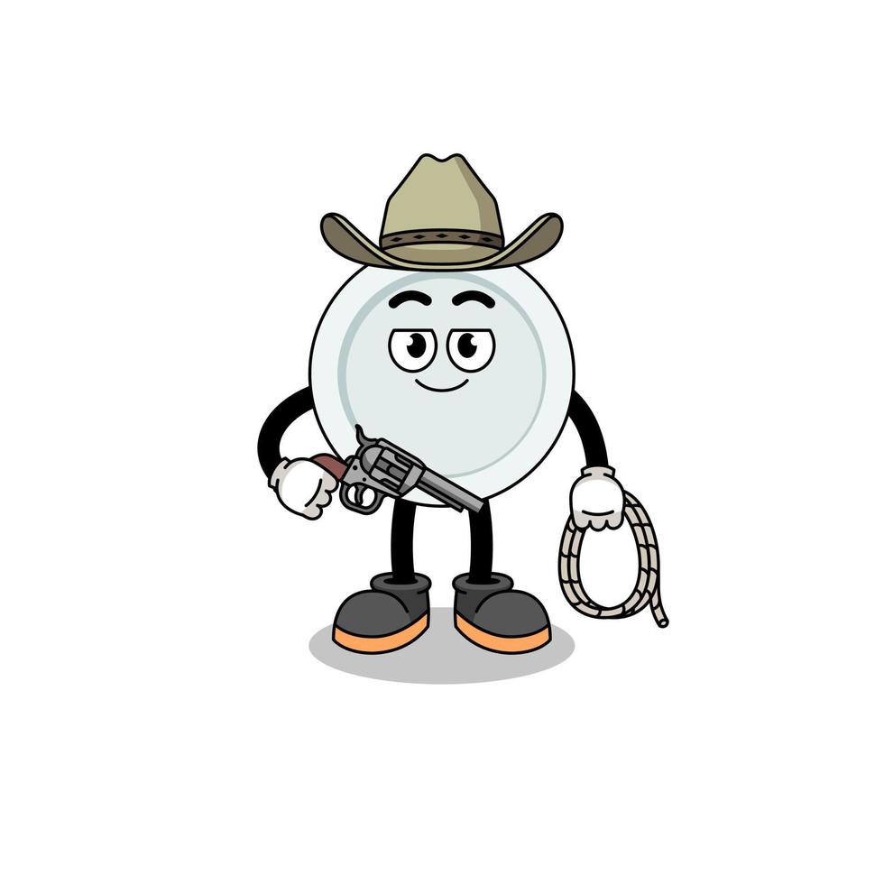 Character mascot of plate as a cowboy vector
