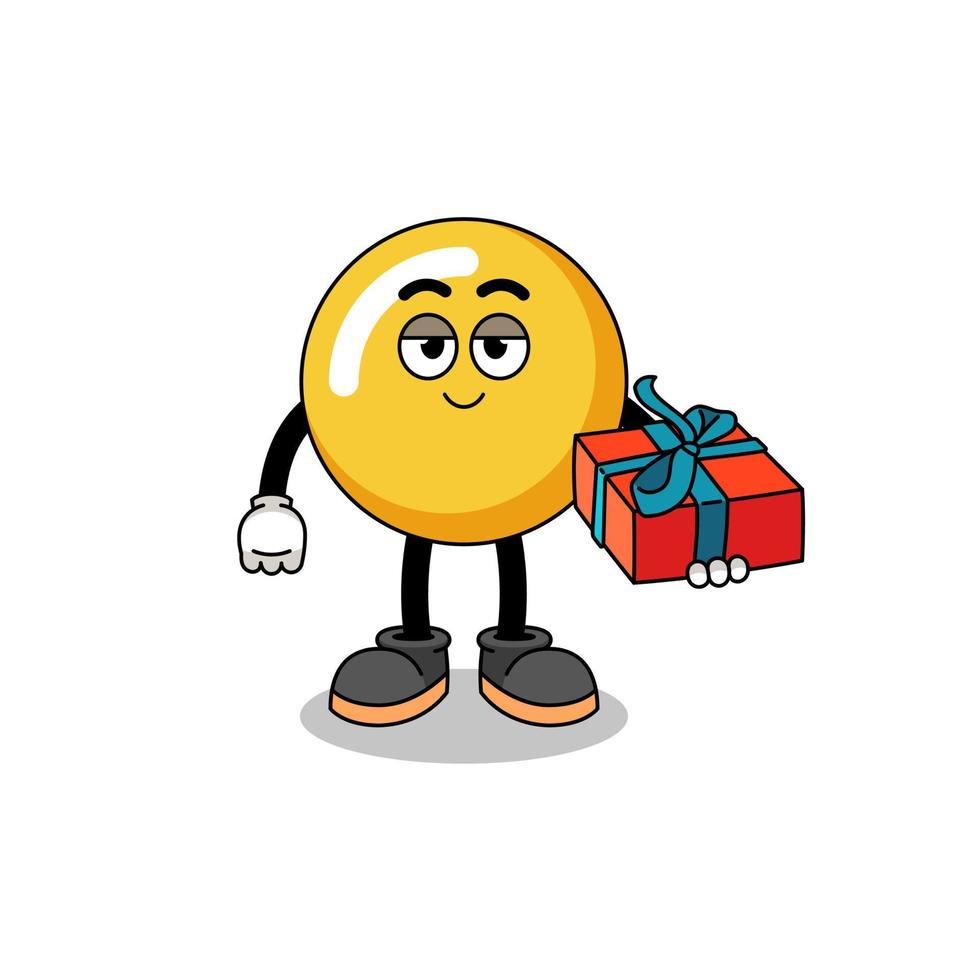 egg yolk mascot illustration giving a gift vector