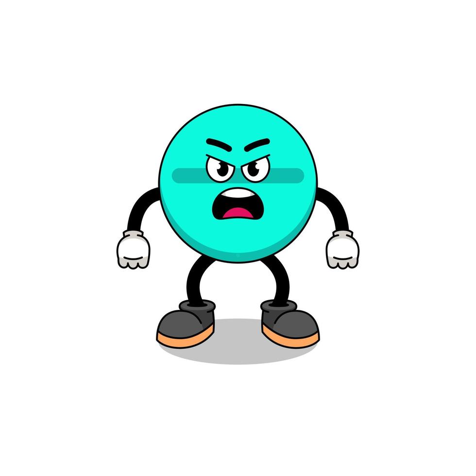 medicine tablet cartoon illustration with angry expression vector
