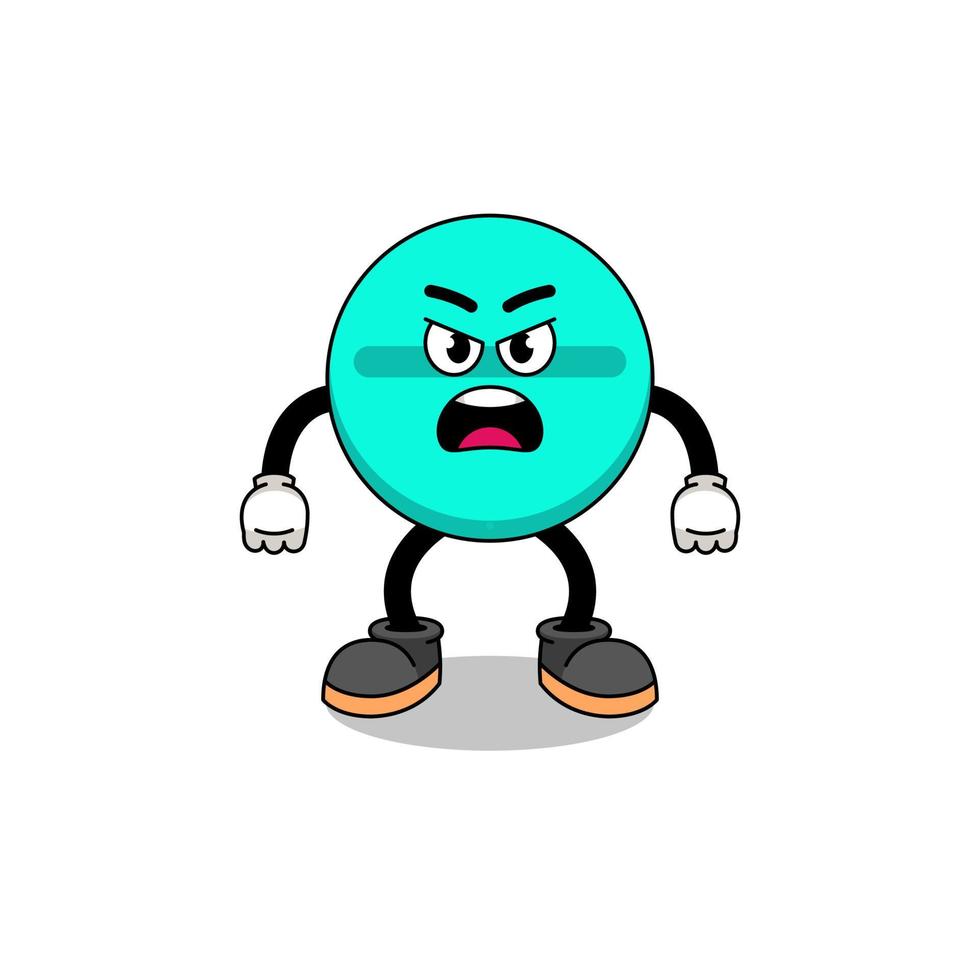 medicine tablet cartoon illustration with angry expression vector