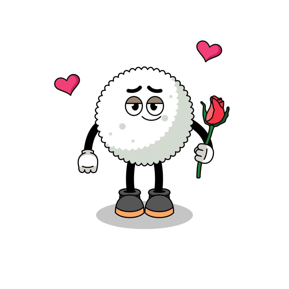 rice ball mascot falling in love vector