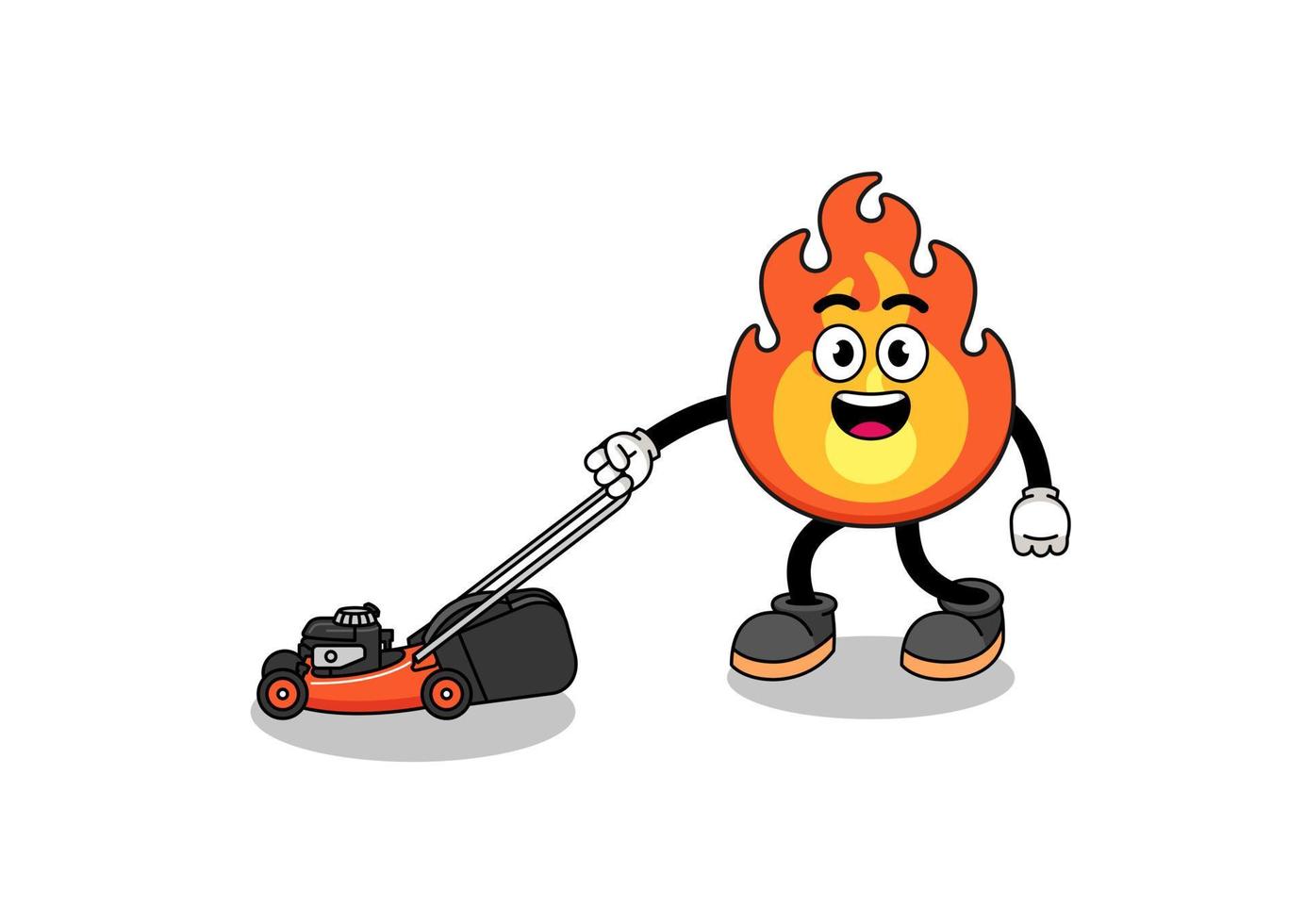 fire illustration cartoon holding lawn mower vector