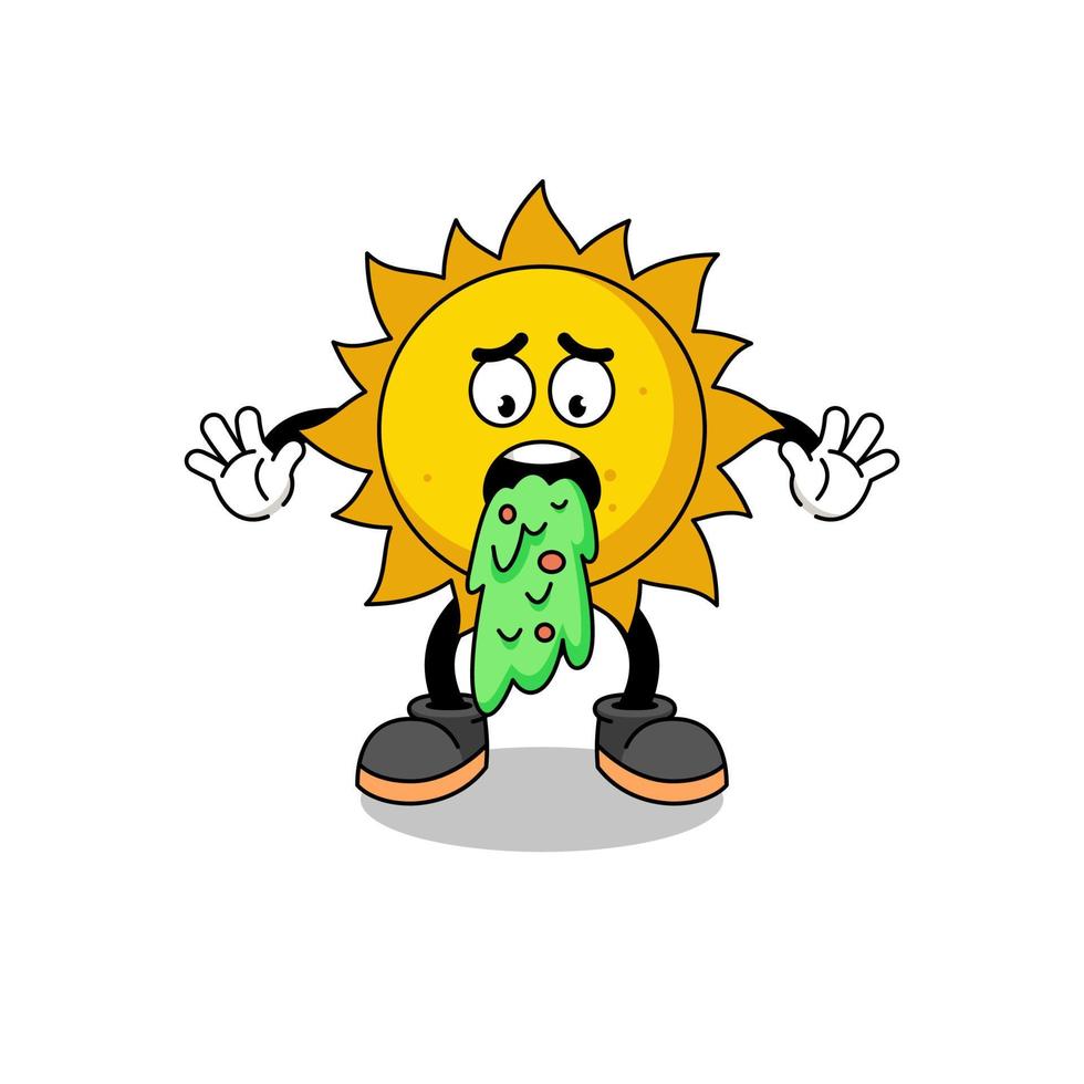 sun mascot cartoon vomiting vector
