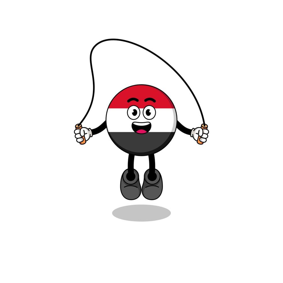 yemen flag mascot cartoon is playing skipping rope vector