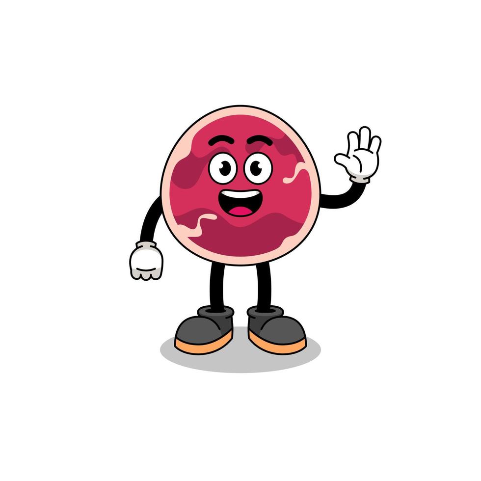meat cartoon doing wave hand gesture vector