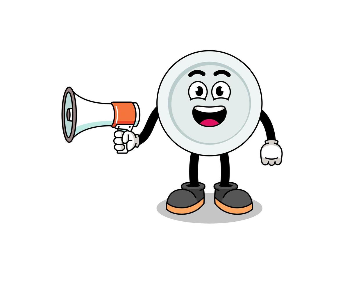 plate cartoon illustration holding megaphone vector