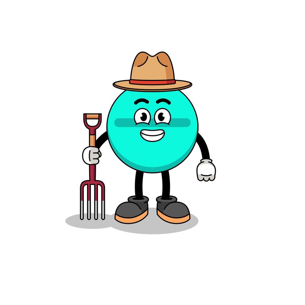 Cartoon mascot of medicine tablet farmer vector