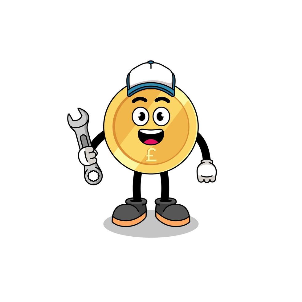 pound sterling illustration cartoon as a mechanic vector