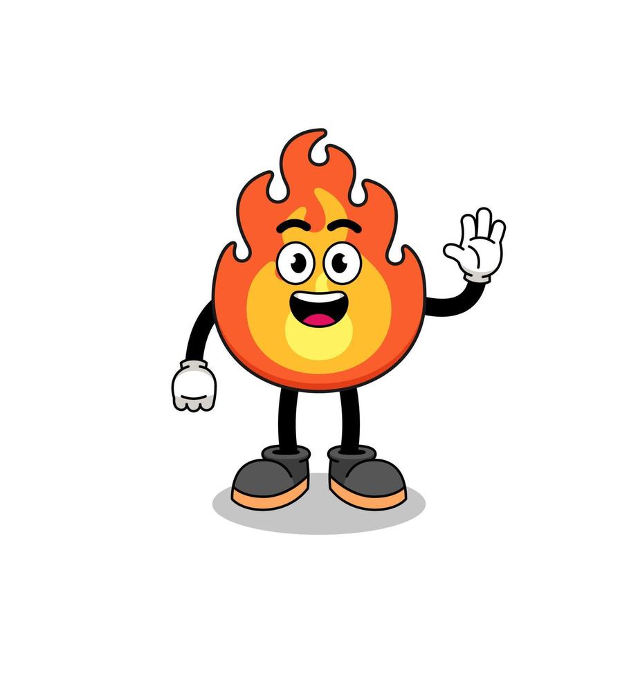 fire cartoon doing wave hand gesture vector