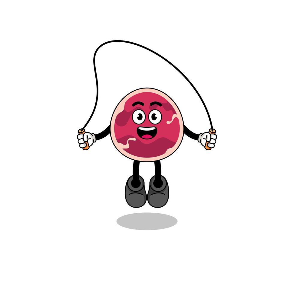 meat mascot cartoon is playing skipping rope vector