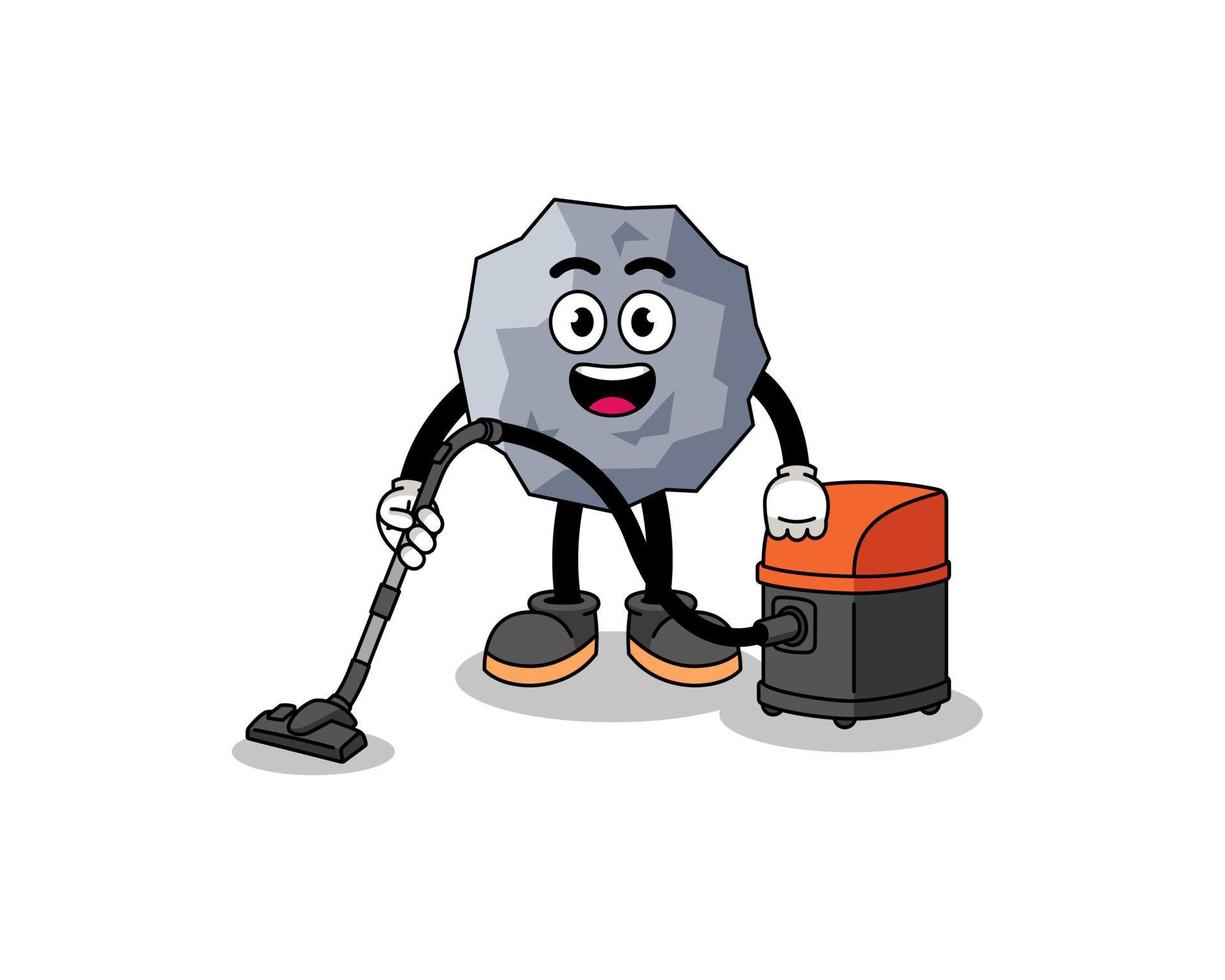 Character mascot of stone holding vacuum cleaner vector
