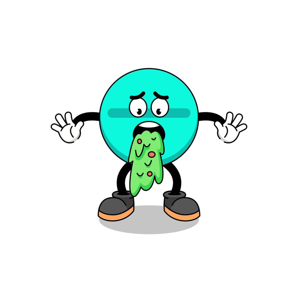medicine tablet mascot cartoon vomiting vector