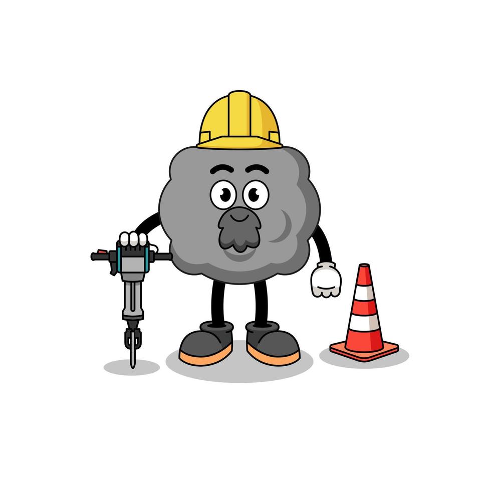 caricatura de personaje de nube oscura trabajando en la construcción de carreteras vector