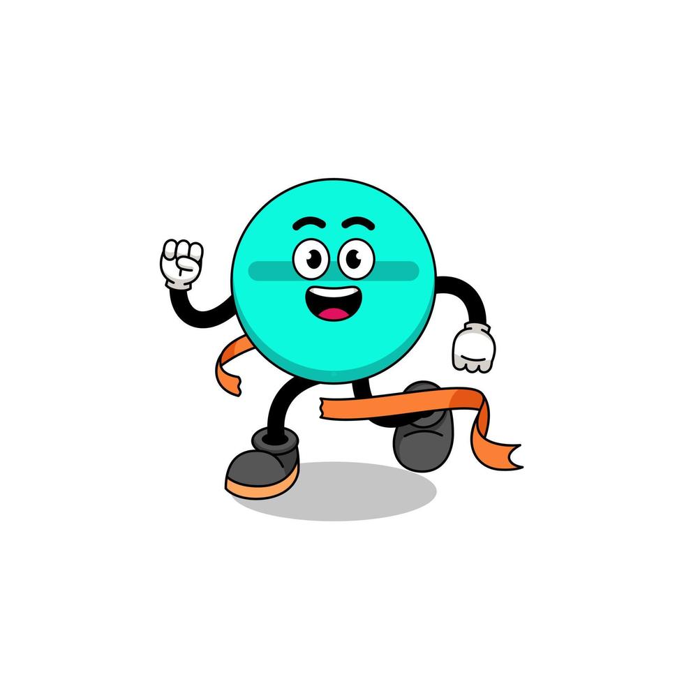 Mascot cartoon of medicine tablet running on finish line vector