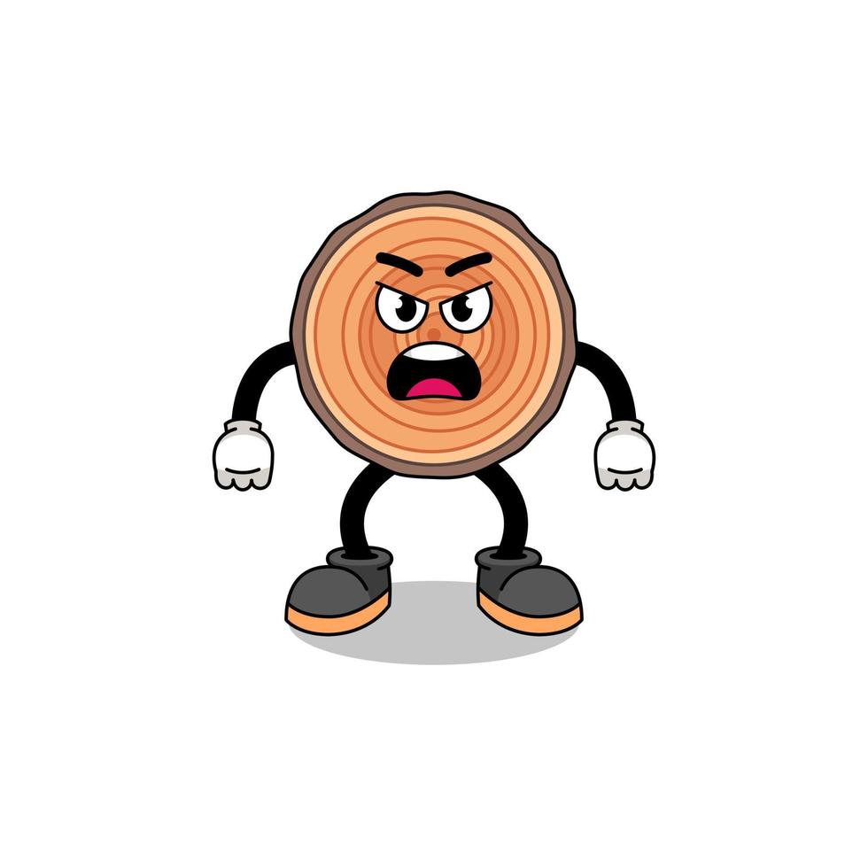 wood trunk cartoon illustration with angry expression vector