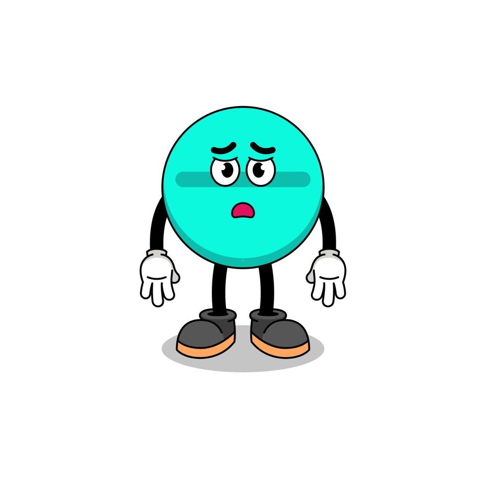 medicine tablet cartoon illustration with sad face vector