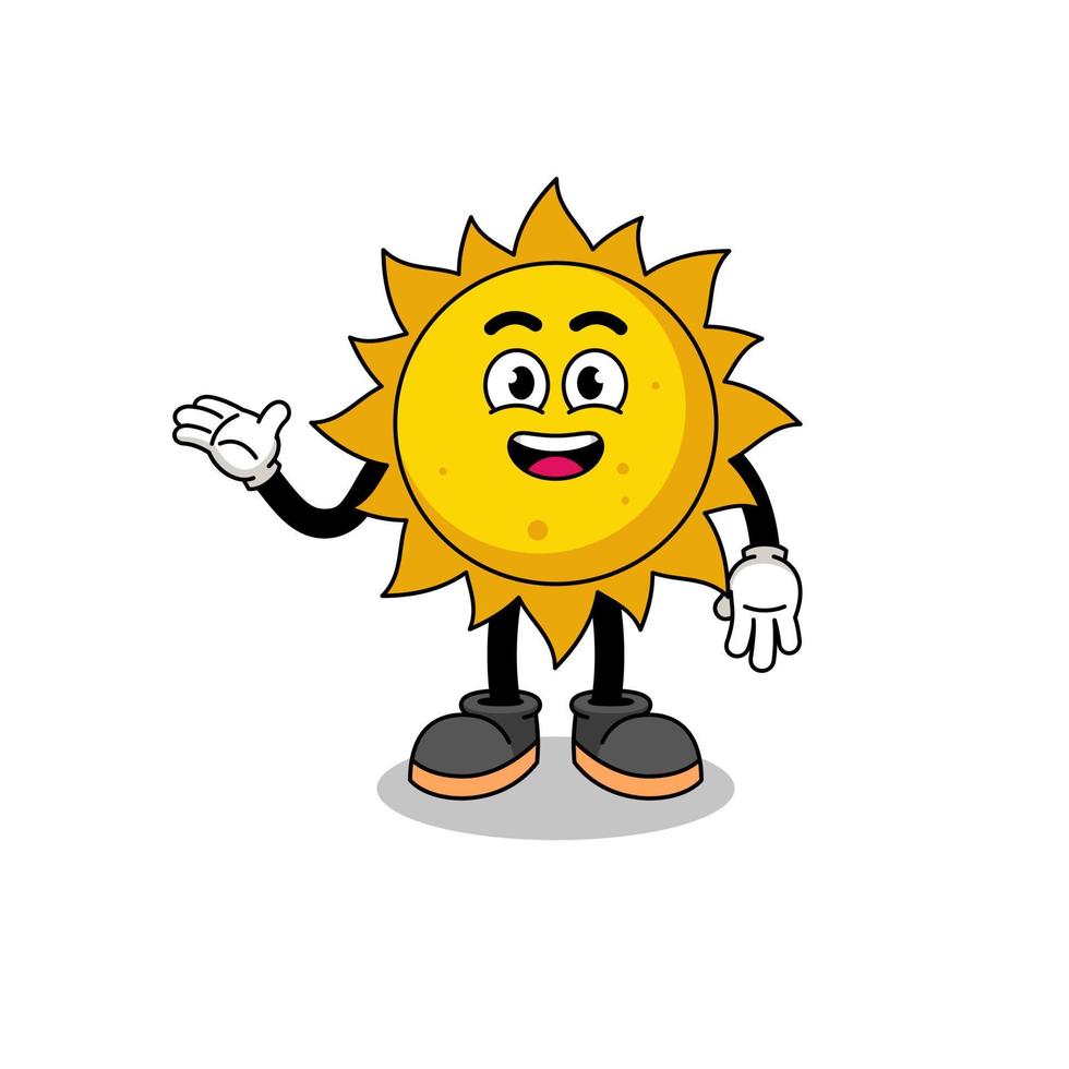 sun cartoon with welcome pose vector