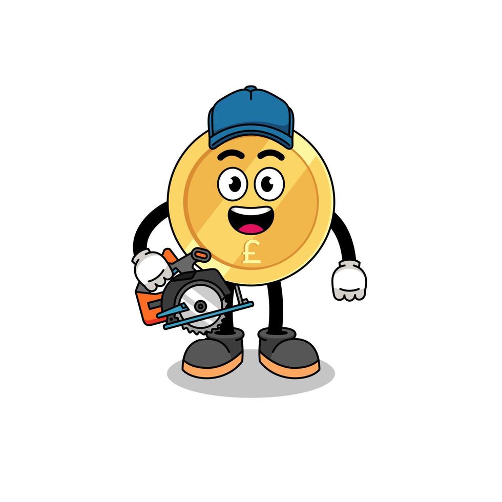 Cartoon Illustration of pound sterling as a woodworker vector
