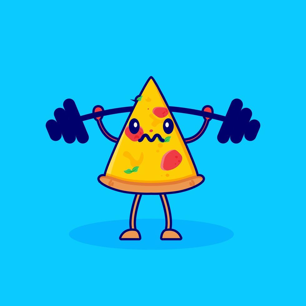 pizza cartoon character vector lifting weights