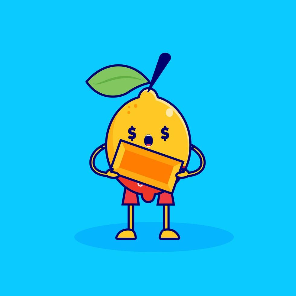 lindo personaje de dibujos animados limón trae oro vector