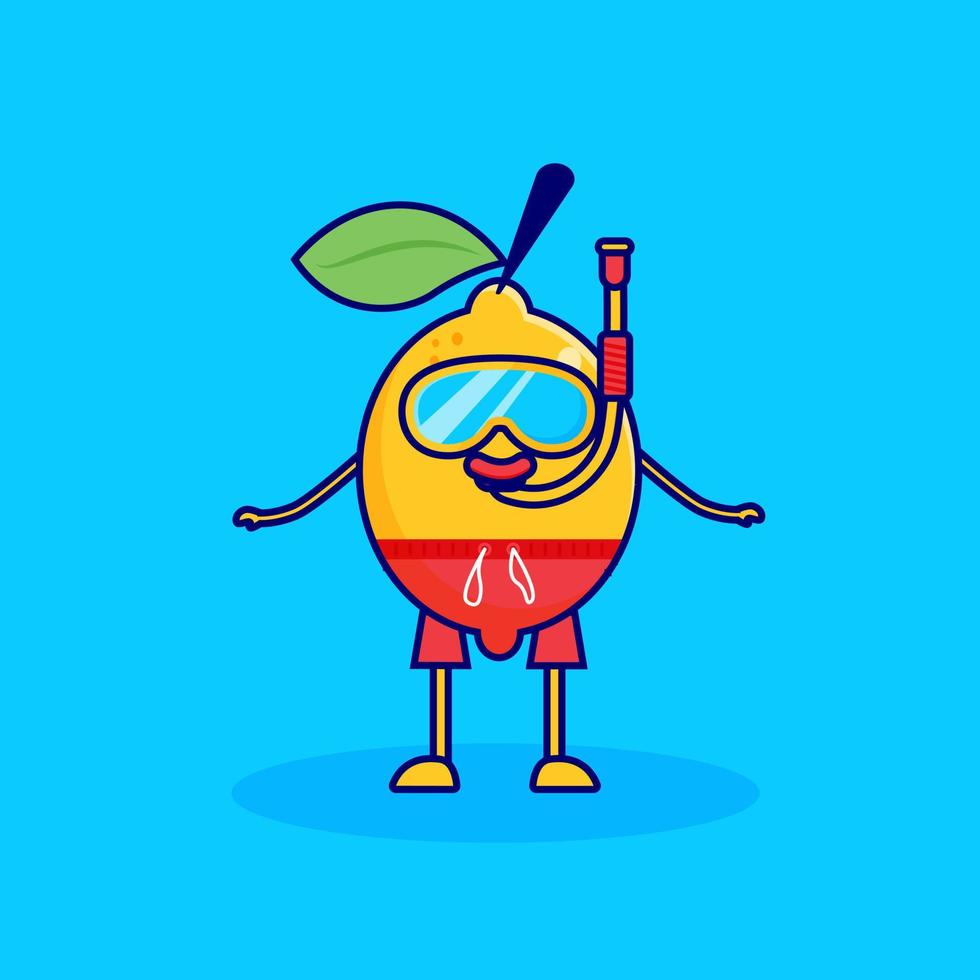 lindo personaje de dibujos animados limón buceo vector