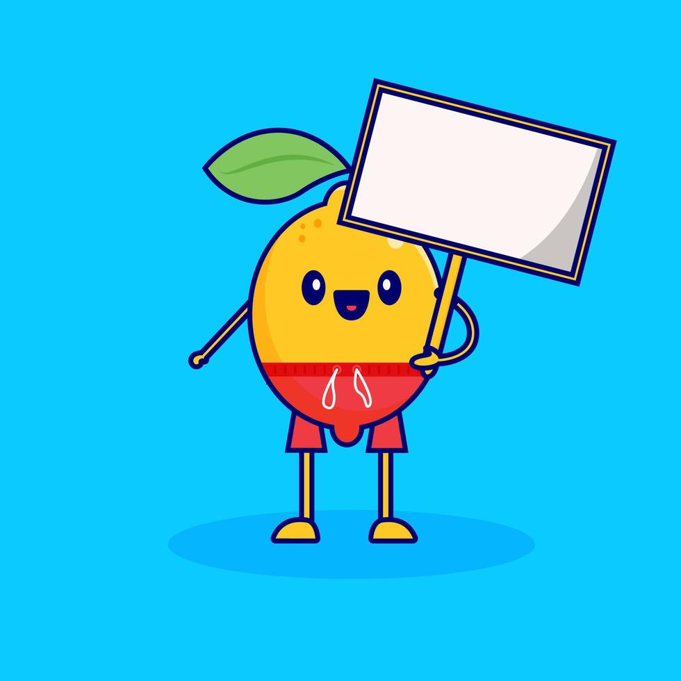 personaje de dibujos animados de limón que lleva una tabla vector