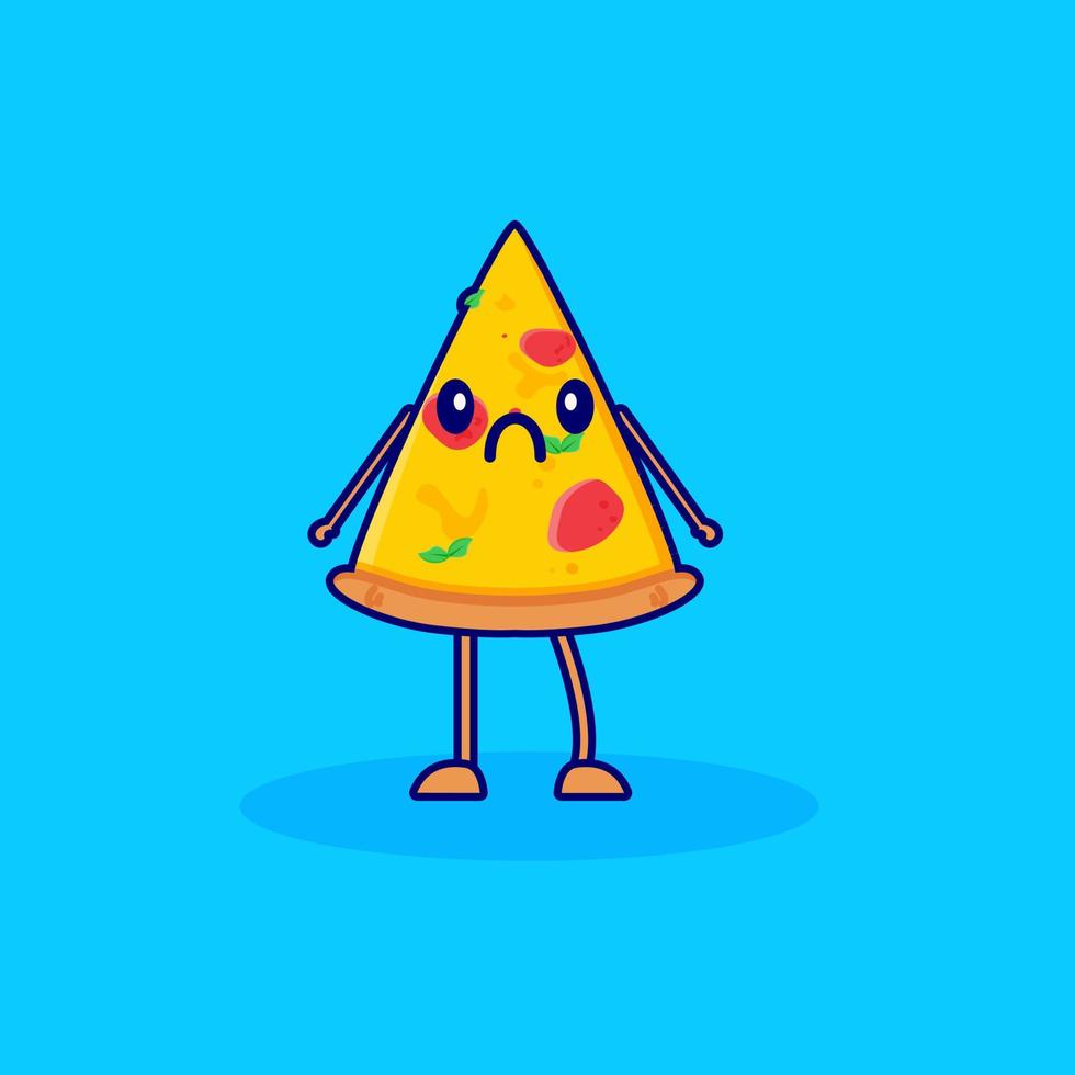 vector de personaje de dibujos animados de pizza de expresión triste